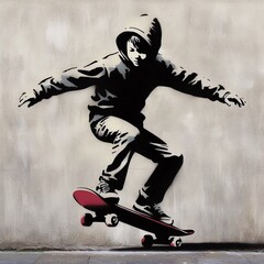 Little boy riding a skateboard. Mural
