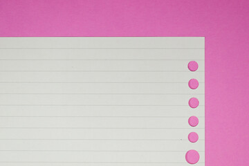 line paper texture on pink background,  blank sheet notebook