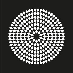 Abstract flower pattern. Black background. White geometric shapes. Vector illustration.