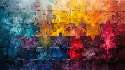 Harmony of Hues: Abstract Puzzle Pieces in Watercolor Interlock