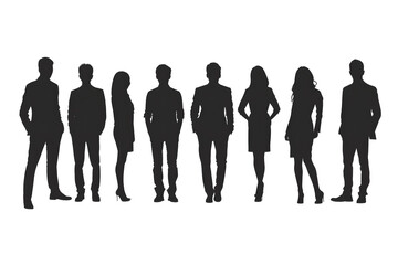 silhouettes of people working group of standing business people on isolated white background.