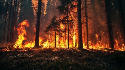 Fototapeta premium Flames on the Edge of the Forest