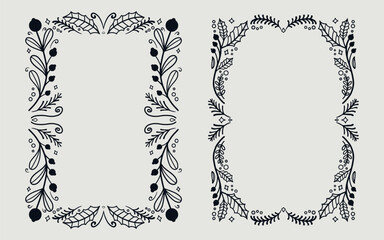 Floral frame border with christmas element. line art style.
