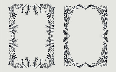 Floral frame border with christmas element. line art style.