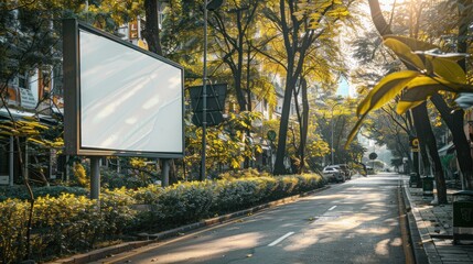 Amidst the urban landscape, a blank billboard stands tall, awaiting the announcement of a new delivery food service designed for professionals on the go.