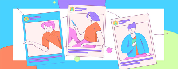 Virtual characters social communication concept business flat vector hand drawn illustration
