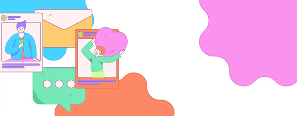 Virtual characters social communication concept business flat vector hand drawn illustration
