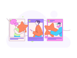 Virtual characters social communication concept business flat vector hand drawn illustration
