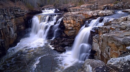 Nature's Majesty: A Breathtaking Waterfall Cascading Over Rocky Cliffs