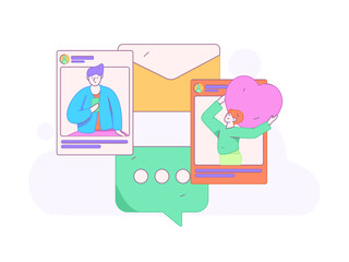 Virtual characters social communication concept business flat vector hand drawn illustration
