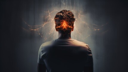 A man is sitting with his hands on his head. He looks sad and is staring off into the distance