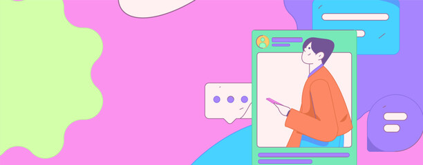 Virtual characters social communication concept business flat vector hand drawn illustration
