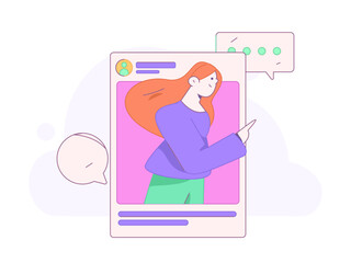 Virtual characters social communication concept business flat vector hand drawn illustration
