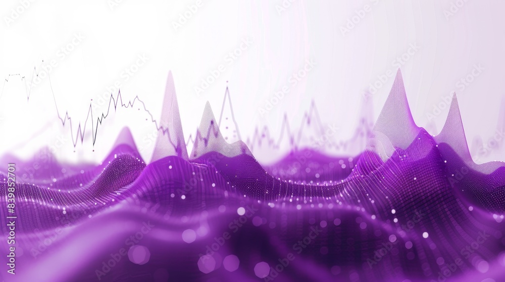 Wall mural abstract purple wave and data visualization concept with flowing geometric shapes and lines on a lig