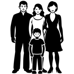 Happy family with mother father and two children vector silhouettewhite background
