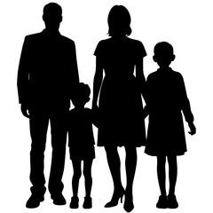 Happy family with mother father and two children vector silhouettewhite background