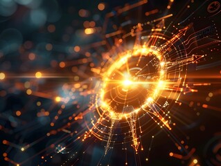 Obraz premium Futuristic Infographic Visualization of Technologically Advanced Sun Motif with Organic Biomorphic