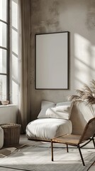 Contemporary Poster Mock up. Modern Interior Design Background. Generative AI.
