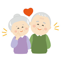 可愛い高齢の夫婦のラブラブなイラスト1