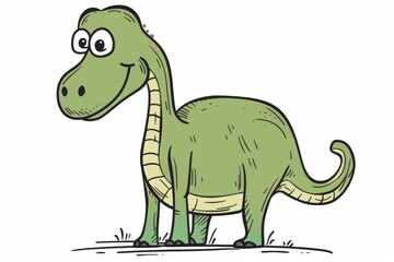 Fototapeta premium Cartoon cute doodles of a curious dinosaur with a long neck and friendly eyes, Generative AI