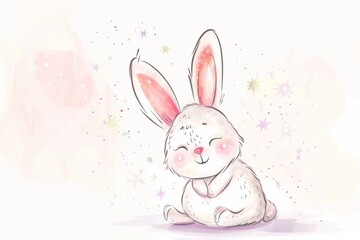 Cartoon cute doodles of a magical bunny with a twinkling nose and fluffy ears, Generative AI