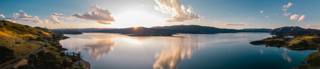 sunset at the dam wide panorama