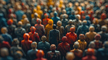 Obraz premium Diverse Crowd: A Standout Individual Among Colorful People Representing Inclusion and Unity