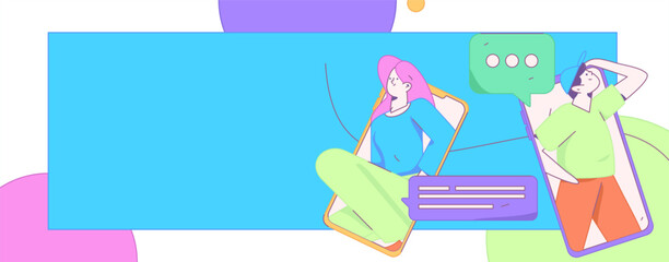 Virtual characters social communication concept business flat vector hand drawn illustration
