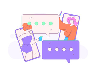 Virtual characters social communication concept business flat vector hand drawn illustration
