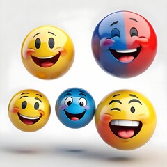 Fototapeta premium Many yellow balls with smiling faces. Social media and communications concept background