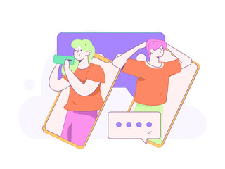 Virtual characters social communication concept business flat vector hand drawn illustration
