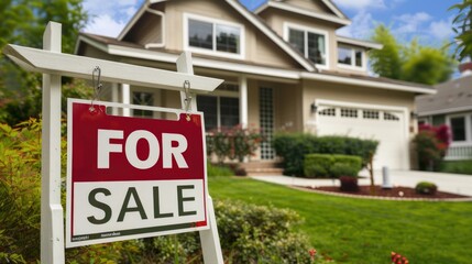Fototapeta premium House for sale. A stunning real estate photograph of a suburban home with a 
