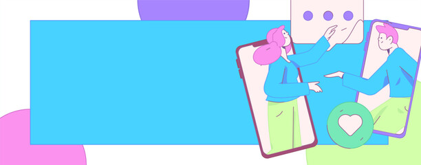 Virtual characters social communication concept business flat vector hand drawn illustration
