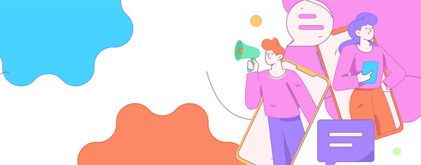 Virtual characters social communication concept business flat vector hand drawn illustration
