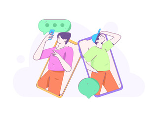 Virtual characters social communication concept business flat vector hand drawn illustration
