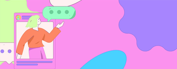 Virtual characters social communication concept business flat vector hand drawn illustration
