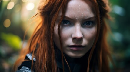Mysterious redheaded woman in the forest