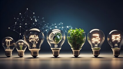 Planning, innovation, business growth, economic expansion, advertising, promotion, futuristic graphic icon, and lightbulb are among the strategic business themes included in the idea.