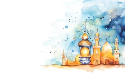 Watercolor art for Eid and Ramadan day greeting cards