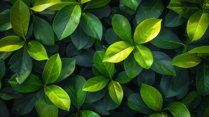 Green leaves in a lush garden with vibrant foliage and fresh patterns.