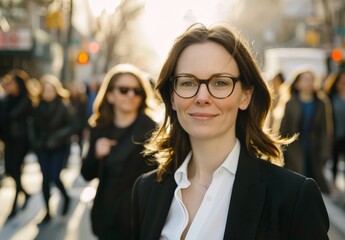 Confident professional woman in city street