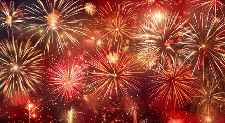 Naklejka premium Vibrant fireworks display in the night sky