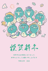 年賀状2025　七福神　巳年　巳　へび　蛇　手描き　水彩　かわいい　イラスト素材