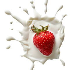 A fresh strawberry splashed in creamy milk. Perfect for food and drink themes in culinary, dairy, and fruit-related projects.