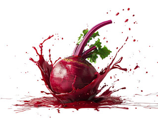 Vibrant splash of fresh red beetroot with striking water droplets, perfect for health, food, and organic lifestyle imagery.