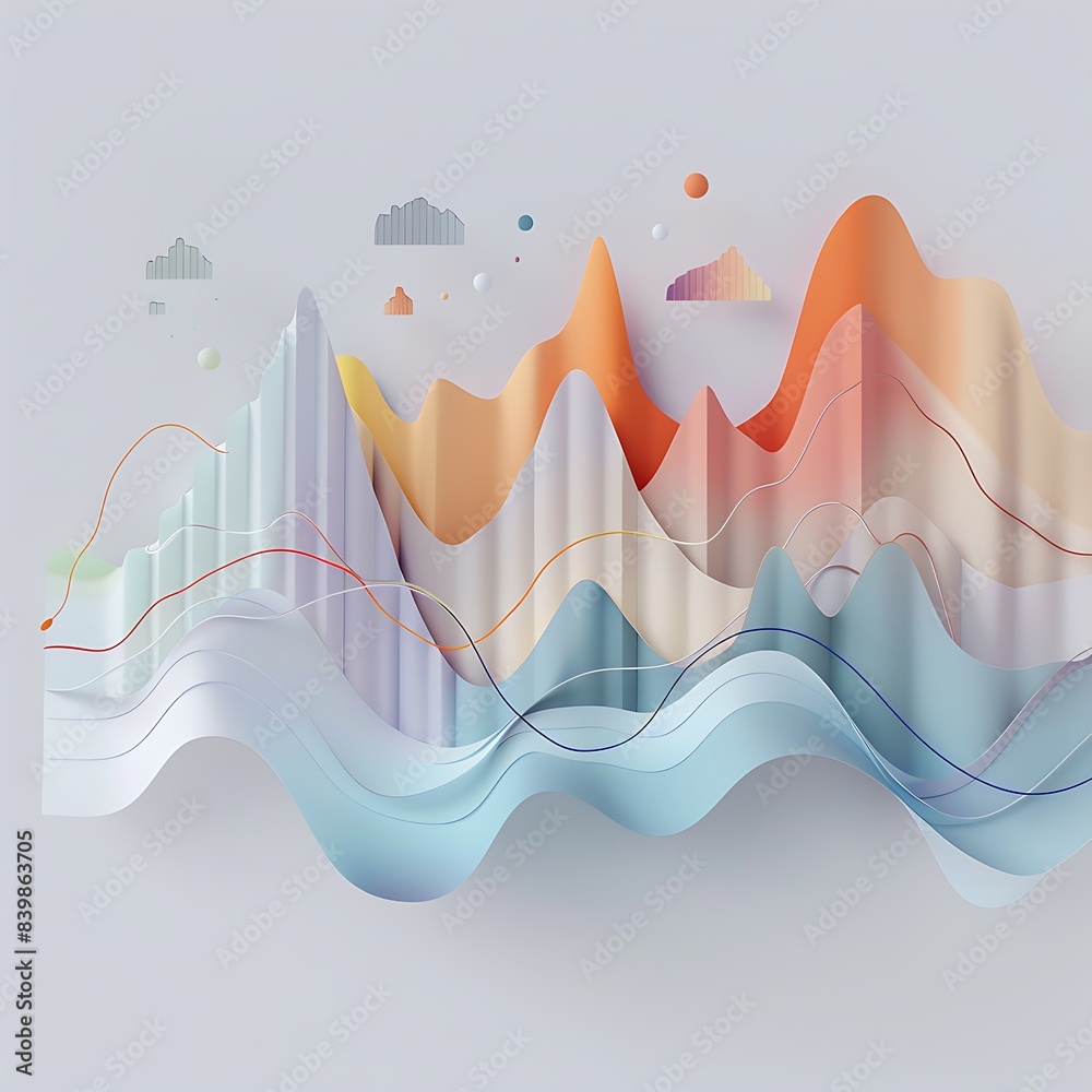Aufkleber A realistic photo of abstract data visualization charts on a solid grey background, illustrating modern data analysis