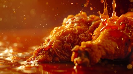 A nashville hot chicken close up, food design, dynamic, dramatic compositions, with copy space 