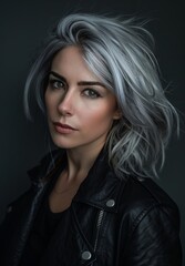 Fototapeta premium Striking portrait of a woman with dramatic silver hair