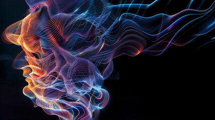 Dynamic background of colorful display of abstract shapes and forms, primarily in shades of blue and red, with hints of white and purple. Resembling smoke in light and shadow.