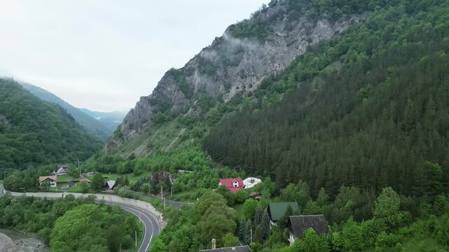 Mountainside Village And Road In Lepsa, Vrancea County, Romania. Aerial Drone Shot